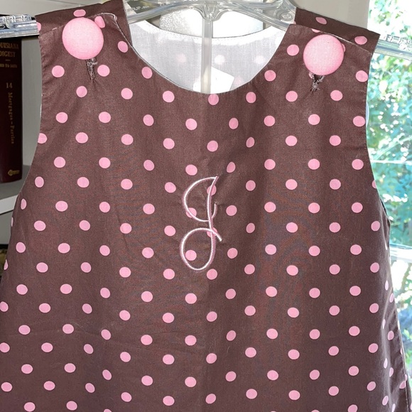 Girls Boutique Pink Polka Dot Monogram J Ruffle Pants Set With Custom Bow - Picture 3 of 8